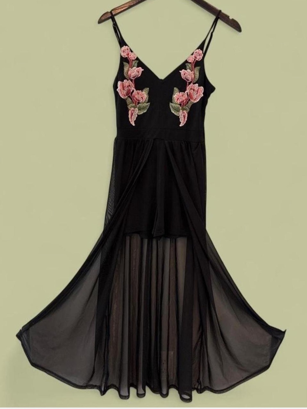 Charlotte Russe Black Open Front Sheer Maxi Overlay Romper W/Built-In Shorts Med